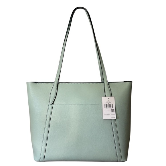 NWT ♠️ Kate Spade Cara Tote Bag Large Seawater Green Gold Hardware Grain Leather - Picture 2 of 16